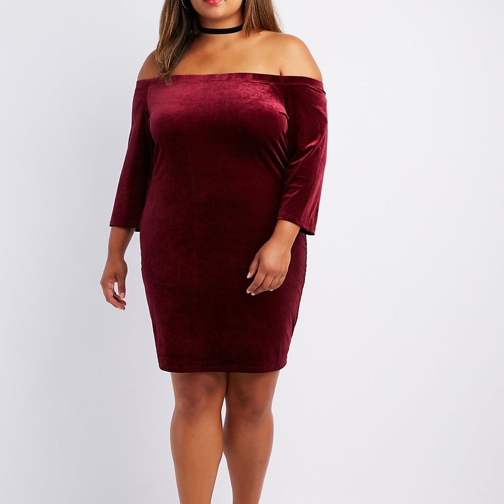 Velvet Off-The-Shoulder Dress (2X)